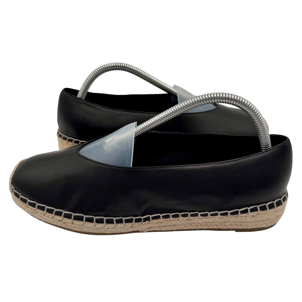 Eileen Fisher Espadrille Flats Leather Slip On Minimalist Women 9.5 Black Office